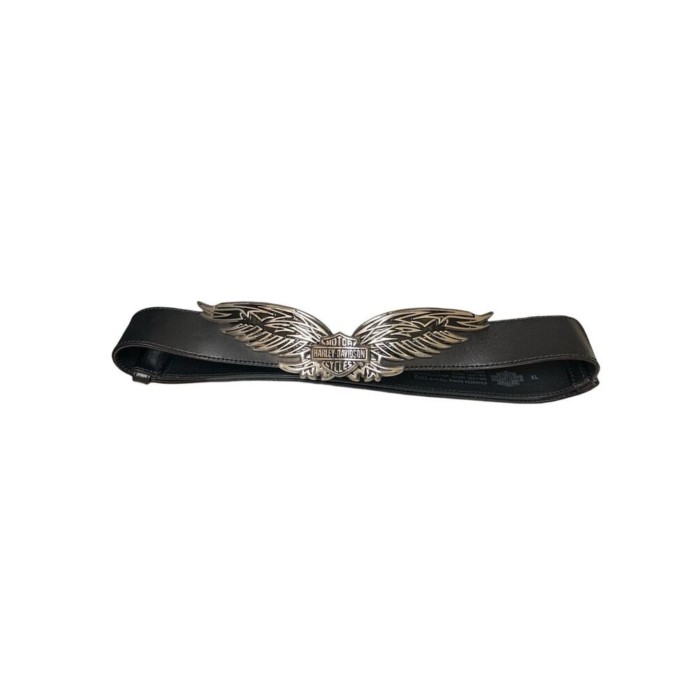 VTG Harley Davidson Wings Buckle Black Leather Belt Extra Large 99514-08VW 2007